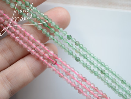 ZA38 天然石2.5，3mm切面草莓晶珠子 DIY手工串珠饰品配件 1条