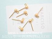 925银针 4mm磨砂豆豆耳钉 18K包金配件 V113 DIY耳钉含吊圈 1对