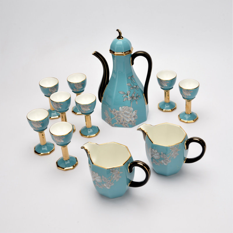 国瓷永丰瓷正品夫人瓷水墨牡丹12头陶瓷酒具套装1酒壶8烈酒杯礼盒,餐饮具,酒具套件,淘宝优惠券,粉丝福利购,淘宝优惠卷