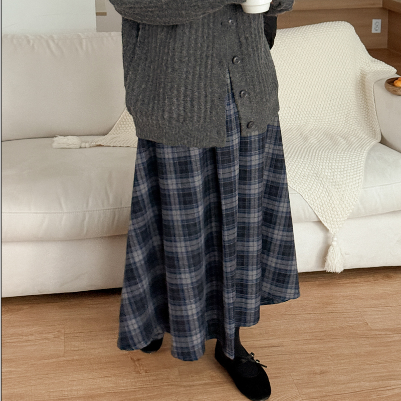韩国代购大码女装2025靓丽冬装新款松紧腰显瘦格子拉绒半身裙特87