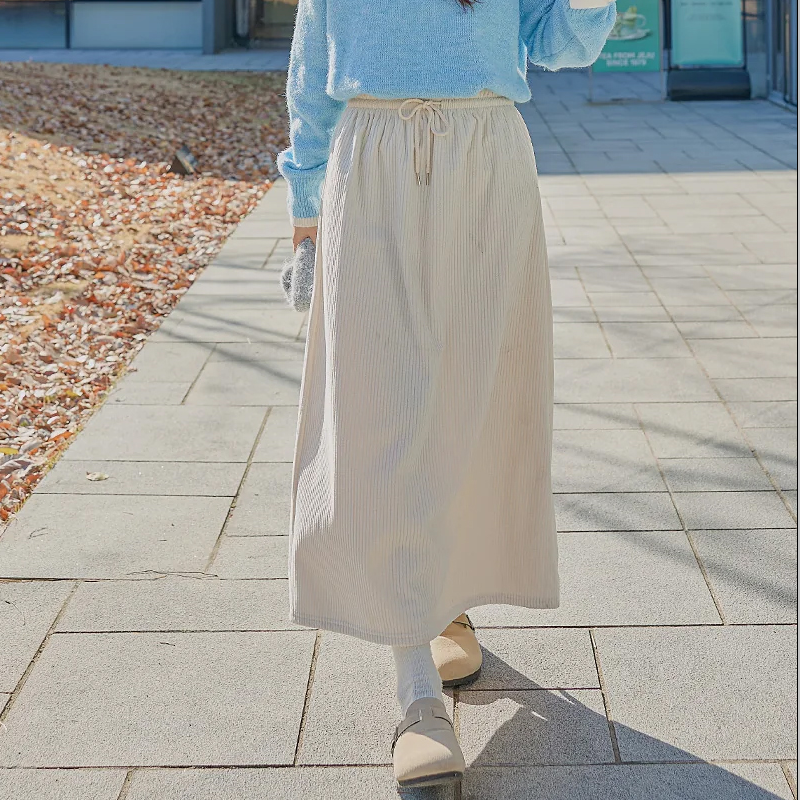 韩国代购大码女装2025靓丽冬装新款松紧腰显瘦条纹开叉半身裙特10