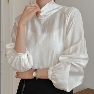 韩国代购大码女装2026靓丽冬装新款翻领后系带时尚淑女套头衬衫特