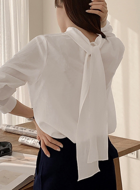 韩国代购大码女装2026靓丽早春装新款高领后系带淑女套头衬衫特87