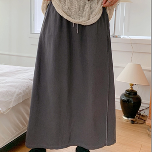 韩国代购大码女装2025靓丽秋装新款松紧腰系带显瘦拼接插兜半身裙