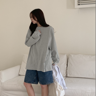 大码 圆领纯棉宽松舒适长袖 女装 新款 T恤特8 2026靓丽早春装 韩国代购