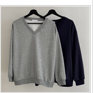 大码 V领宽松纯棉简洁长袖 女装 新款 卫衣特8 2026靓丽早春装 韩国代购