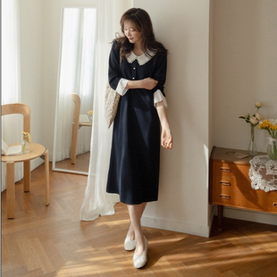 大码 娃娃领配色时尚 女装 新款 淑女连衣裙特 2026靓丽早春装 韩国代购