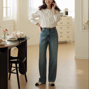 韩国代购大码女装2026靓丽冬装新款系扣显瘦插兜直通牛仔长裤特16