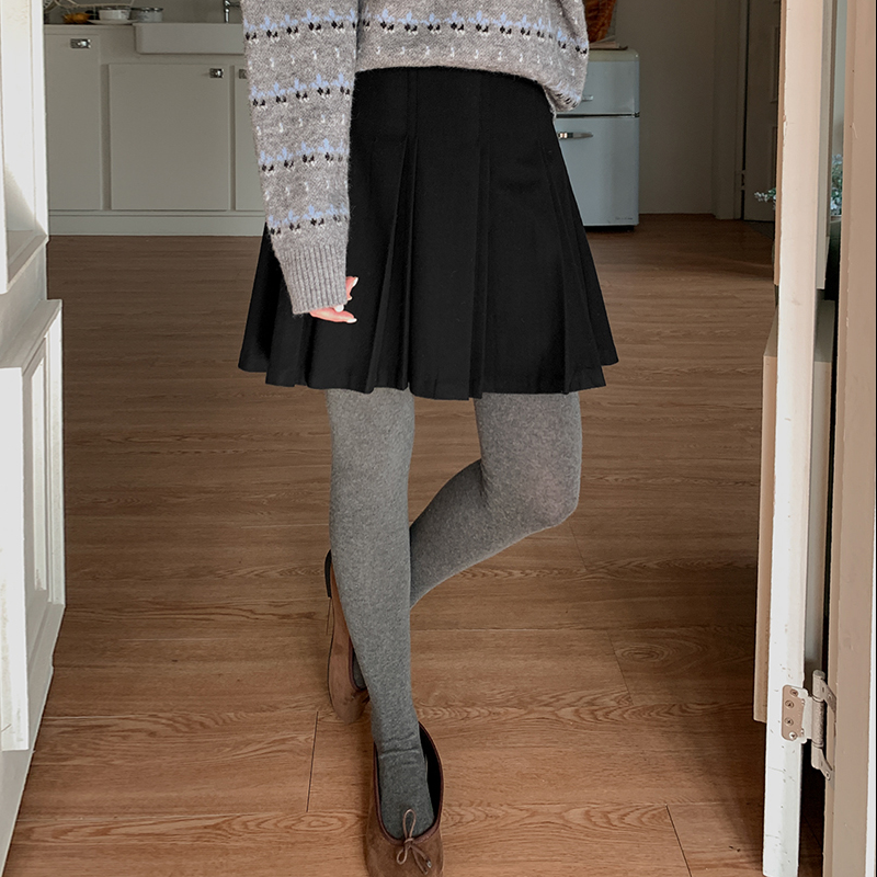 韩国代购大码女装2025靓丽冬装新款拉链后松紧显瘦百褶半身裙特52