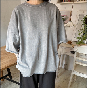 大码 圆领纯棉宽松卷边中袖 女装 新款 T恤特8 2026靓丽早春装 韩国代购