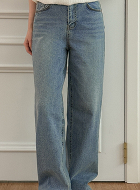 韩国代购大码女装2026靓丽早春装新款系扣显瘦直通牛仔长裤特87