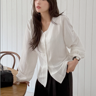 2026靓丽春装 女装 大码 特9 V领系扣时尚 淑女后系带衬衫 新款 韩国代购