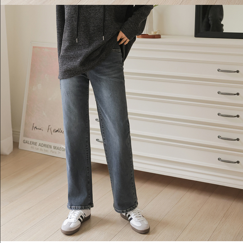 韩国代购大码女装2026靓丽冬装新款系扣内松紧显瘦直通时尚牛仔裤,女装/女士精品,牛仔裤,淘宝优惠券,粉丝福利购,淘宝优惠卷