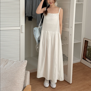 新款 韩国代购 2026靓丽早春装 女装 细带方形领显瘦打底连衣裙 大码