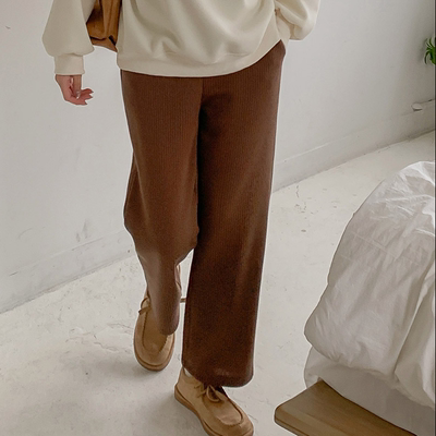 韩国代购大码女装2025靓丽冬装新款松紧腰显瘦直通加绒休闲裤特52