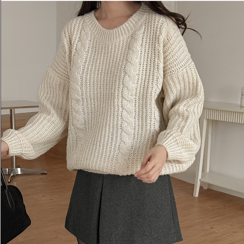 韩国代购大码女装2025靓丽冬装新款圆领宽松套头麻花针织毛衣特87