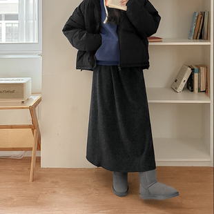 新款 韩国代购 2025靓丽冬装 女装 松紧腰系带显瘦直通加绒半身裙 大码