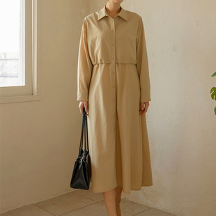 新款 韩国代购 2026靓丽早春装 女装 翻领系扣插兜拼接连衣裙特17 大码