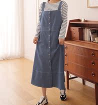 韓國大碼代購春季女裝2022新款方形領顯瘦拼接背帶連衣裙特12