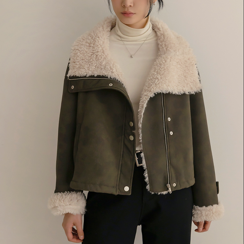 韩国代购大码女装2025靓丽冬装新款翻领羊绒时尚保暖皮草棉衣特17