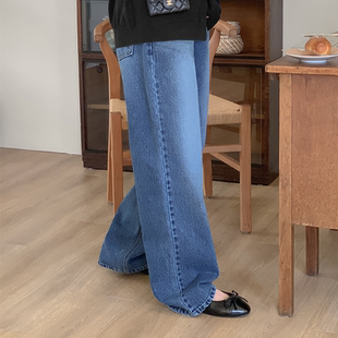 韩国代购大码女装2026靓丽冬装新款系扣宽松时尚插兜直通牛仔长裤