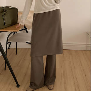 韩国代购大码女装2025靓丽冬装新款松紧腰显瘦时尚假两件裙子长裤