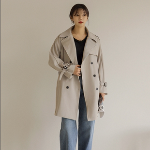 韩国大码代购女装2026靓丽早春装新款反驳领系扣宽松气质风衣外套