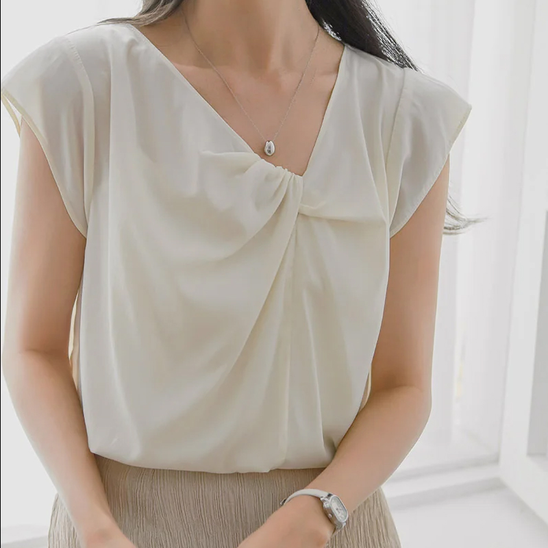 韩国代购大码女装2026靓丽夏装新款不规则领显瘦挽花水女坎肩衬衫