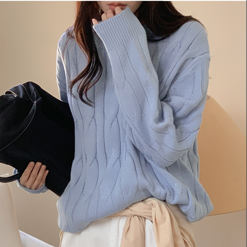 韩国代购大码女装2026靓丽冬装新款圆领宽松麻花时尚针织毛衣特87