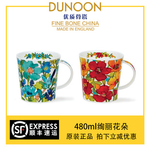 英国DUNOON骨瓷杯480ml绚丽花朵创意植物咖啡杯办公马克杯水杯