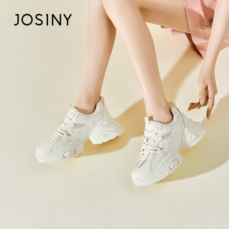 卓诗尼女士老爹鞋撤柜正品圆头松糕底系带网眼透气运动休闲老爹鞋