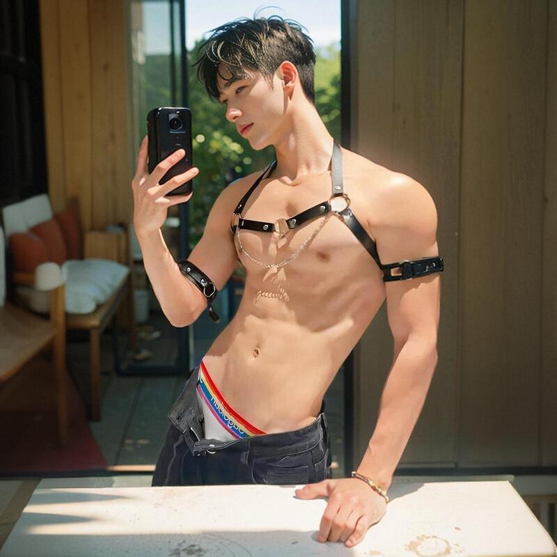 欧美流行PU黑色原宿朋克可调节