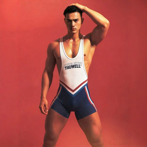 男士运动连体裤青年男生三分裤透气性感骑行健身紧身睡衣摔跤服潮