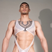 男士 潮 性感连体衣夜店酒吧表演服青年内衣紧身塑身透明连体丁字裤