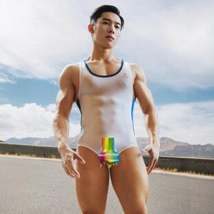 青年性感男士内衣塑身连体衣青年运动健身摔跤服连体裤运动三角裤