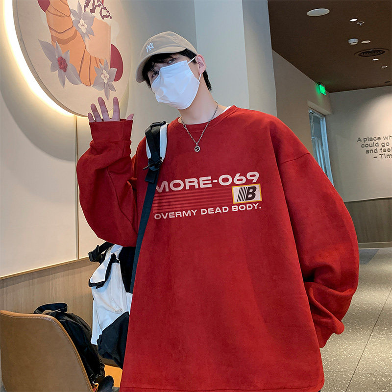 已注册美式抖音直播麂皮绒侧开叉圆角宽松男卫衣W3066P45控价68,男装卫衣,电商C408-1(原B339-1)