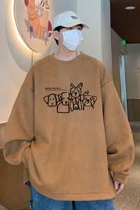 已注册得物直播抖音高品质麂皮绒圆角开叉宽松男卫衣W3038P45图片