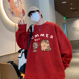 新款直播抖音得物高品质麂皮绒开叉圆角宽松男卫衣W3037P45，男装卫衣，电商C408-1(原B339-1)