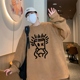 已注册美式直播抖音麂皮绒侧开叉圆角宽松男卫衣W3068P45控价68，男装卫衣，电商C408-1(原B339-1)