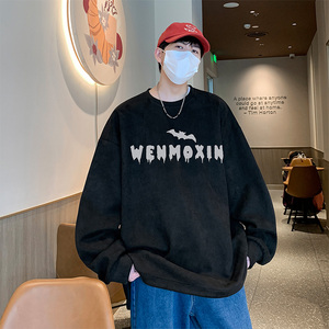 已注册抖音得物直播高品质麂皮绒开叉圆角宽松男卫衣W3031P45图片
