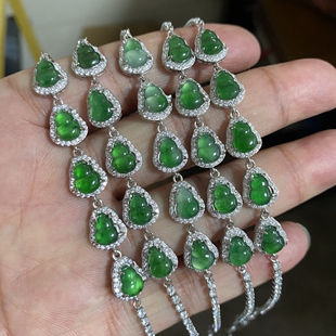 满色翡翠辣绿葫芦手链天然A货多福禄手链925镀银镶嵌特价发其一
