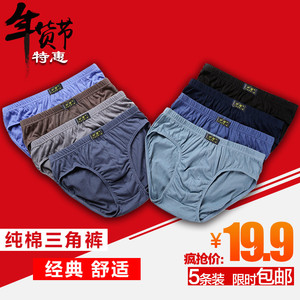【5条装】男士三角内裤纯棉夏季中腰全棉透气中青年大码男短裤头