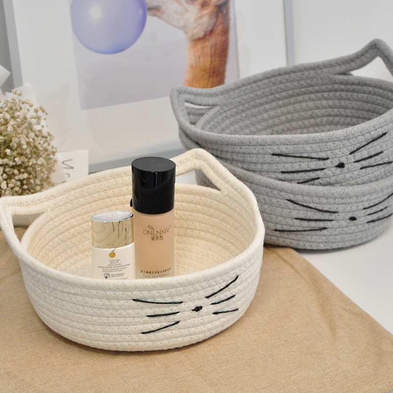 棉绳圆形收纳化妆品首饰编织收纳篮子桌面杂物收纳筐遥控器整理筐,收纳整理,桌面收纳盒,淘宝优惠券,粉丝福利购,淘宝优惠卷