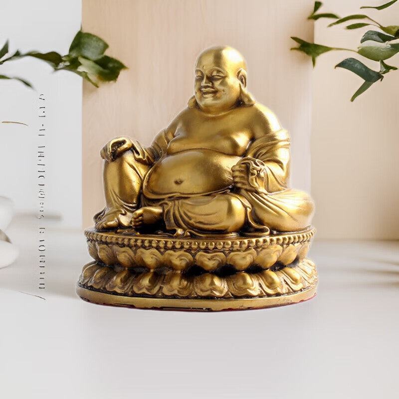 玄友 黄铜八方来财大肚弥勒佛客厅佛像笑面佛摆件供奉笑佛铜像
