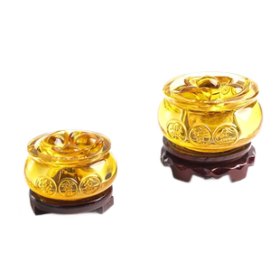 玄友 琉璃沈万三结婚用的聚宝盆摆件黄水晶元宝小号店铺工艺品