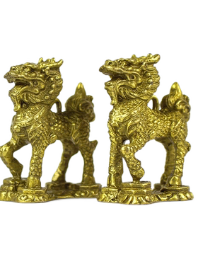 铜麒麟踩八卦摆件一对