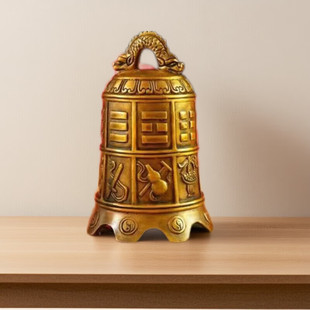 玄友 黄铜复古八宝钟摆件金属八仙铜钟法器铜铃铛饰品屋檐挂件