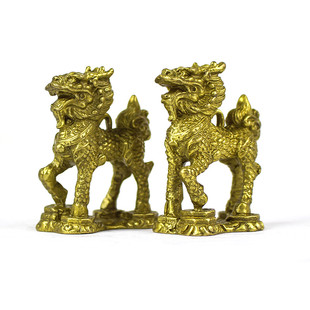 玄友 铜麒麟踩八卦饰品特小背有孔可挂瑞兽金属麒麟送子摆件一对