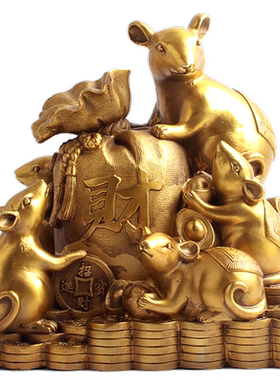 五鼠运财铜鼠摆件金鼠