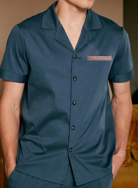 郁Y37709凡37708诗春夏男高端商务翻领家居服套装高支棉蚕丝睡衣